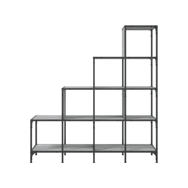 Bibliothèque Industrielle Escalier Chêne Gris Meuble Rangement Etagère Industrielle Métal Bois