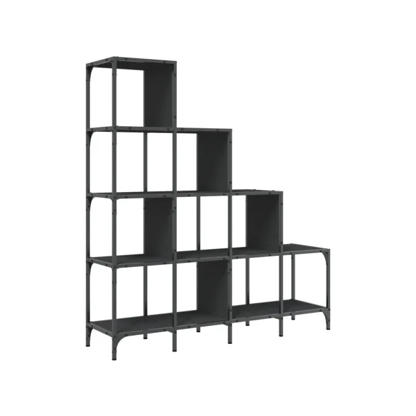 Bibliothèque Industrielle Escalier Noir Meuble Rangement Etagère Industrielle Métal Bois
