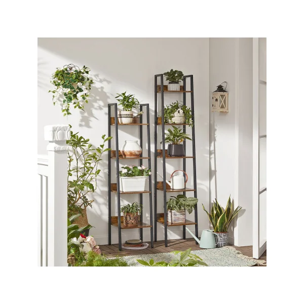 Bibliothèque Industrielle Etagère de Rangement 5 Niveaux Marron Rustique Noir