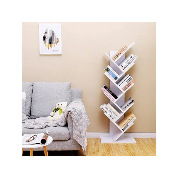 Bibliothèque Livres Étagère Arbre Blanche Structure Géométrique Moderne