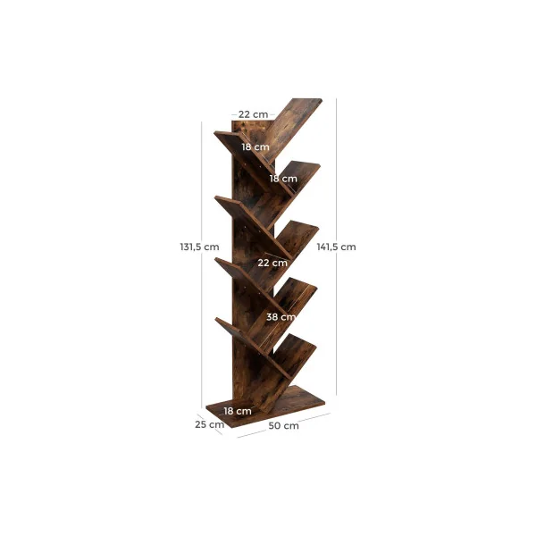Bibliothèque Livres Étagère Arbre Marron Rustique Structure Géométrique Moderne