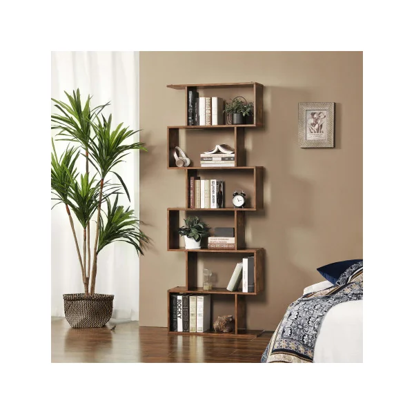 Bibliothèque Marron Rustique Etagère Zigzag 6 niveaux Meuble de rangement Cloison Séparateur pour Salon