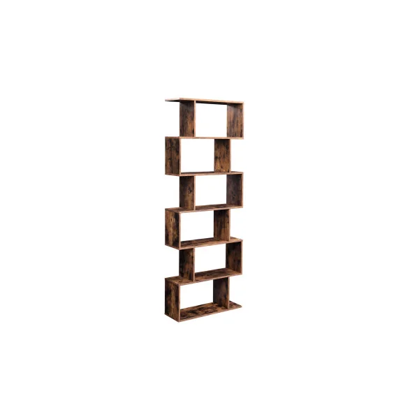 Bibliothèque Marron Rustique Etagère Zigzag 6 niveaux Meuble de rangement Cloison Séparateur pour Salon