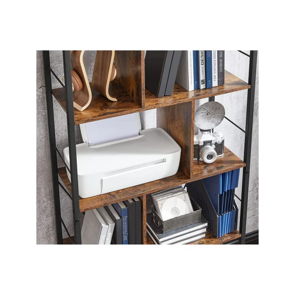 Bibliothèque Marron Rustique Noir 5 Niveaux Etagère de Rangement avec Compartiments Ouverts