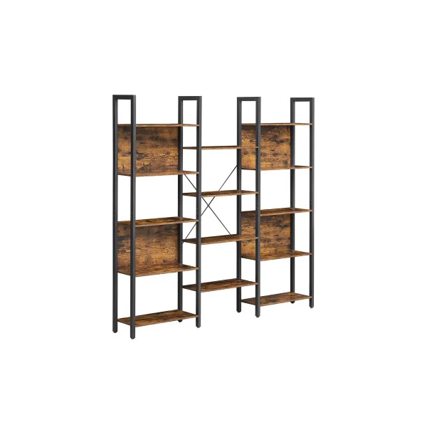 Bibliothèque XXL Étagère Rangement Salon Bureau 14 Compartiments Marron Rustique Noir