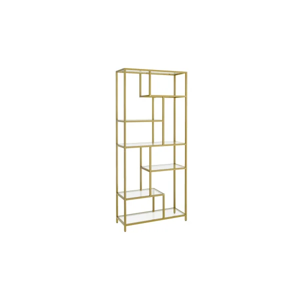 Bibliothèque Étagère de Rangement Métallique 6 Niveaux Doré Porte-Plantes Verre Trempé