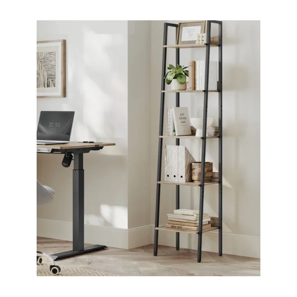 Bibliothèque Étagère Echelle 5 Niveaux Industriel Marron Camel Noir