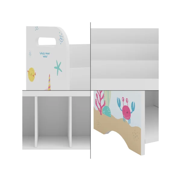 Bibliothèque Étagère Enfant 62 x 29 x 75 cm avec Motif Océan Rangement Livres