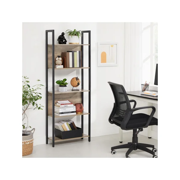 Bibliothèque Étagère Industrielle 5 Niveaux Etagère Rangement Grège Noir