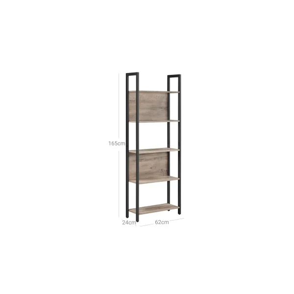 Bibliothèque Étagère Industrielle 5 Niveaux Etagère Rangement Grège Noir