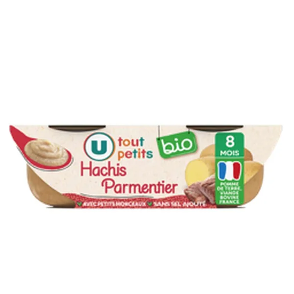 Bols hachis parmentier avec morceaux BIO - dès 8 mois, U Tout Petits (2 x 200 g)