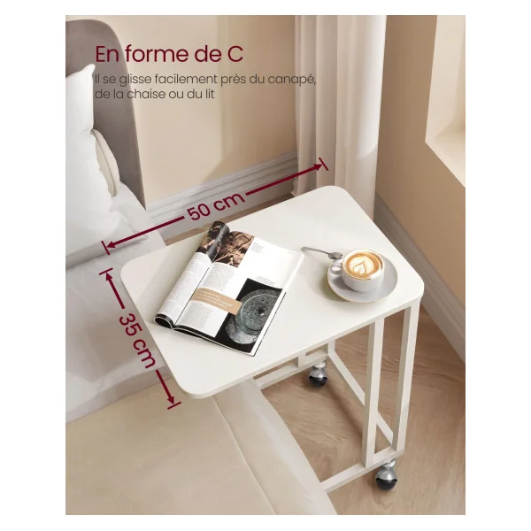 Bout de canapé Industriel Table d’Appoint Blanc Crème Mobile