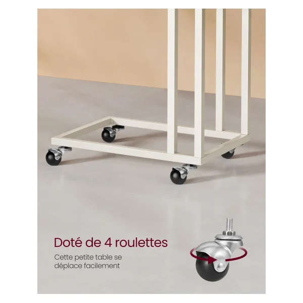 Bout de canapé Industriel Table d’Appoint Blanc Crème Mobile