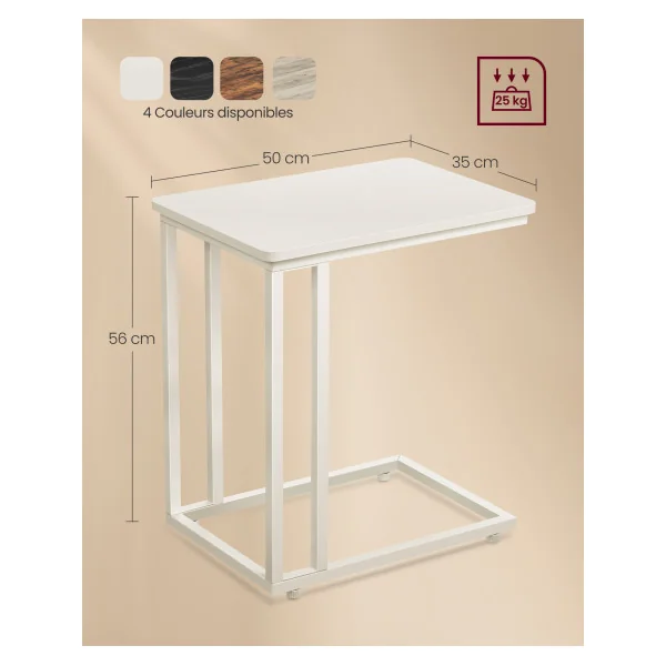 Bout de canapé Industriel Table d’Appoint Blanc Crème Mobile