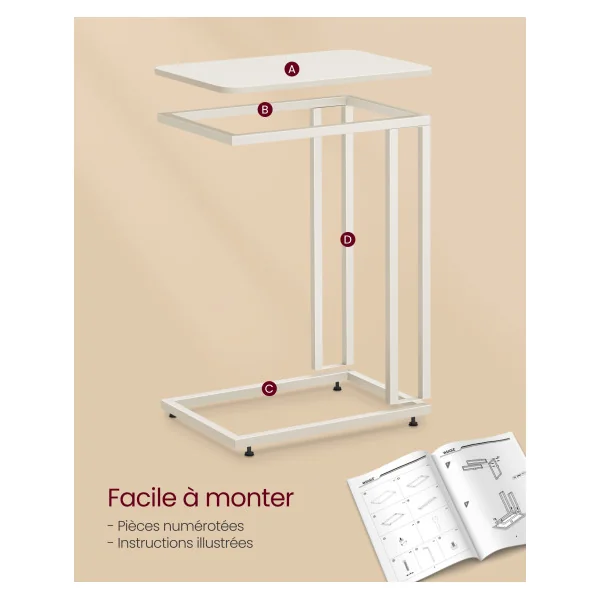 Bout de canapé Industriel Table d’Appoint Blanc Crème Mobile