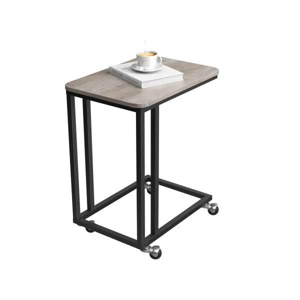 Bout de canapé Industriel Table d’Appoint Grège Noir Mobile