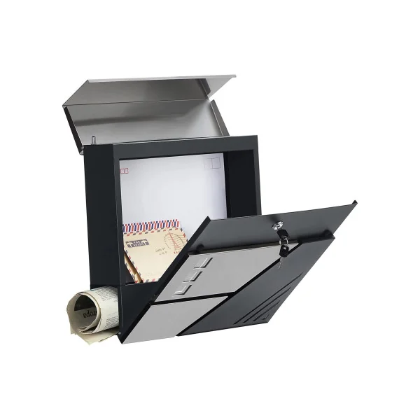 Boîte aux Lettres Design Murale avec Fenêtres de Visualisation avec Serrure et Clés Argent et Gris Anthracite