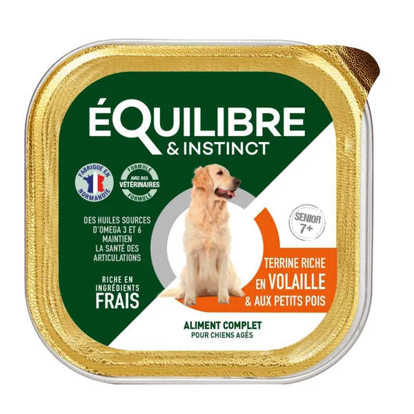 Boîte Chien – Equilibre&Instinct Terrine chiens âgés riche en volaille – 300 gr