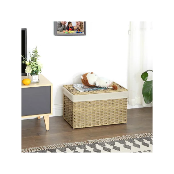 Boîte de Rangement Rotin Coffre Rangement Rotin Boisé 60L Panier Linge Corbeille Linge