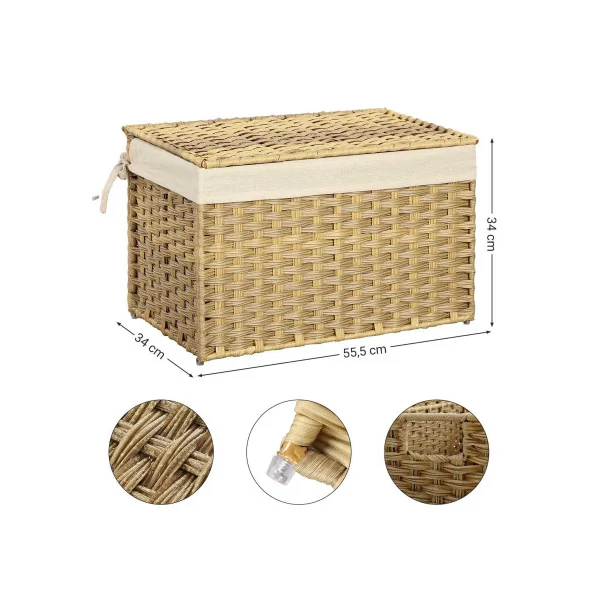 Boîte de Rangement Rotin Coffre Rangement Rotin Boisé 60L Panier Linge Corbeille Linge
