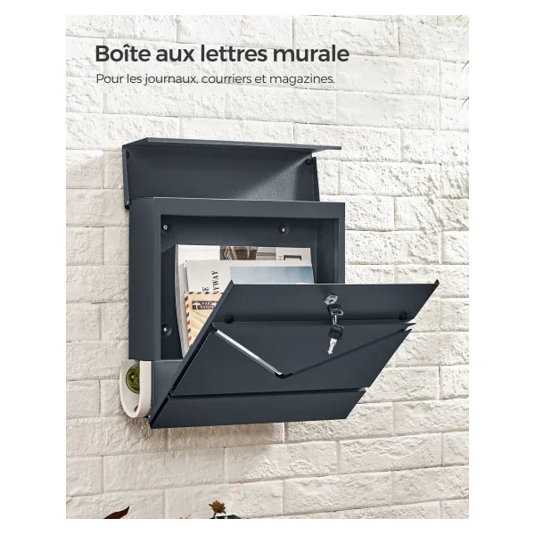 Boîte à Lettres Design Porte-journaux Fenêtre en V Mural avec Serrure et Couvercle Gris Anthracite