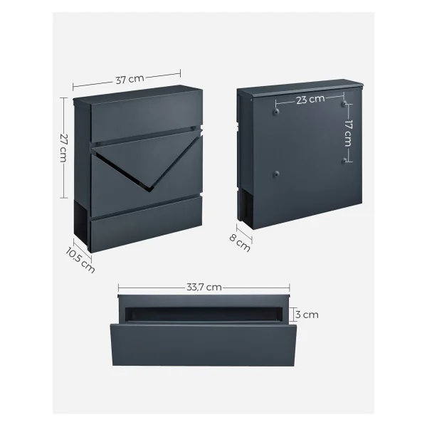Boîte à Lettres Design Porte-journaux Fenêtre en V Mural avec Serrure et Couvercle Gris Anthracite