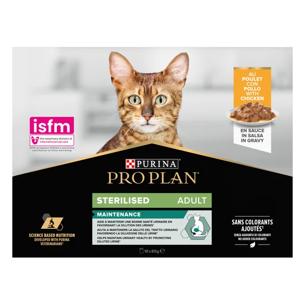 Boîtes Chat – Pro Plan Sachet Sauce Sterilised Poulet – 10 x 85 g
