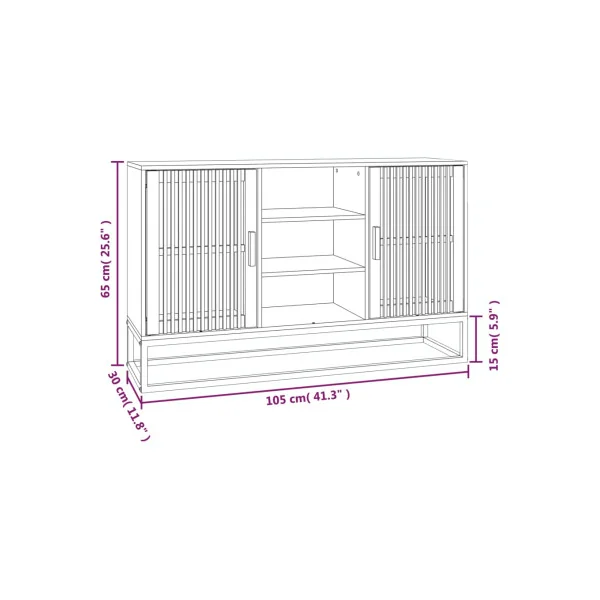 Buffet 2 Portes 3 Rangements Blanc et Bois Ajouré Pieds Métal Noir Meuble Salon Rangement Chambre