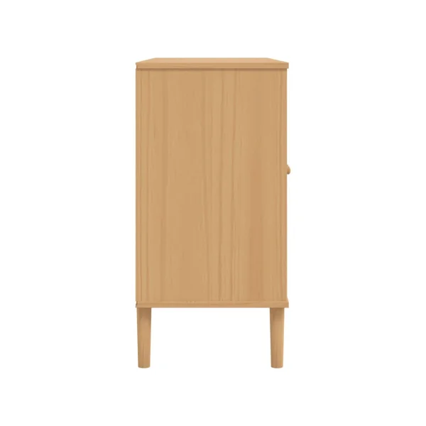 Buffet 2 Portes 3 Rangements Bois de Pin Aspect Rotin Meuble Salon Rangement Chambre