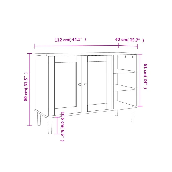 Buffet 2 Portes 3 Rangements Bois de Pin Aspect Rotin Meuble Salon Rangement Chambre