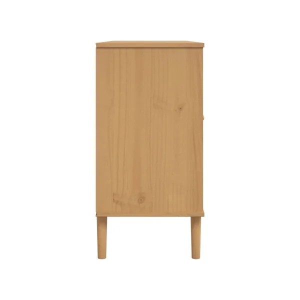 Buffet 2 Portes 4 Tiroirs Bois de Pin Marron Aspect Rotin Meuble Salon Rangement Chambre