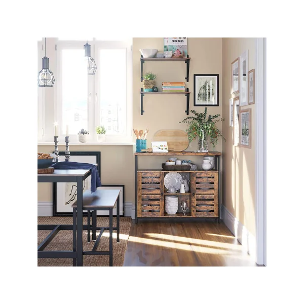 Buffet 2 Portes Persiennes Marron Rustique Commode Meuble de Cuisine Meuble de Rangement