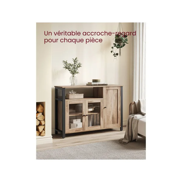Buffet avec Placard Marron Boisé Noir Meuble de Rangement Cuisine avec Etagères
