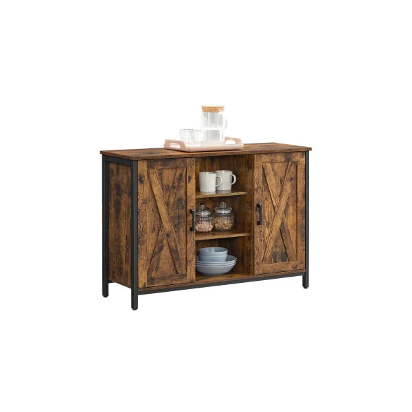 Buffet Brun Rustique Noir avec Placards et Etagères Meuble de Rangement Façon Grange