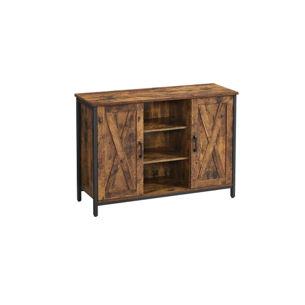 Buffet Brun Rustique Noir avec Placards et Etagères Meuble de Rangement Façon Grange