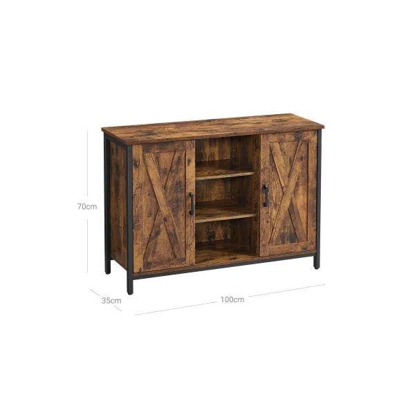 Buffet Brun Rustique Noir avec Placards et Etagères Meuble de Rangement Façon Grange