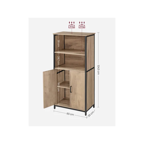 Buffet de Cuisine 2 Portes Structure en Acier Bahut Haut Chêne Marron et Noir