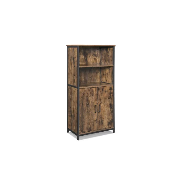 Buffet de Cuisine 2 Portes Structure en Acier Bahut Haut Marron Rustique et Noir