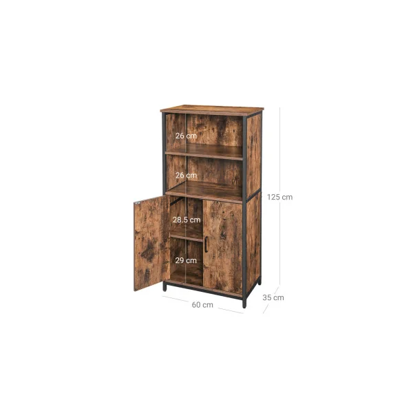Buffet de Cuisine 2 Portes Structure en Acier Bahut Haut Marron Rustique et Noir