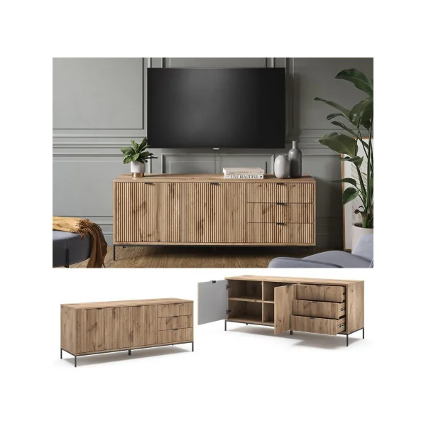 Buffet de Salon Chêne Design Buffet 2 Placards 3 Tiroirs Buffet Moderne