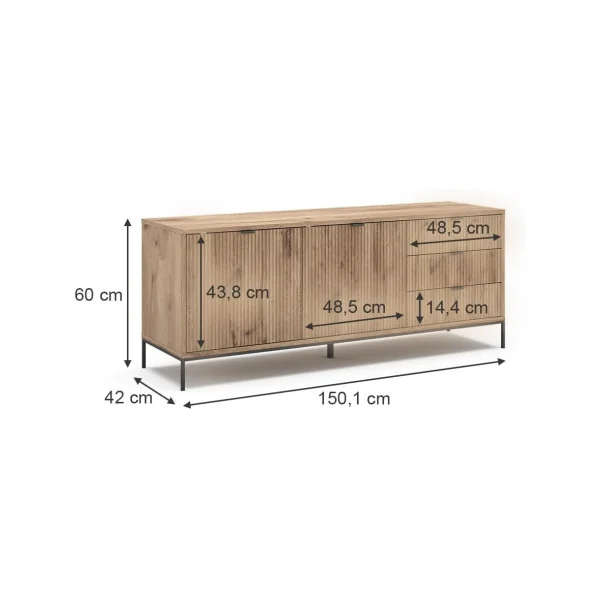 Buffet de Salon Chêne Design Buffet 2 Placards 3 Tiroirs Buffet Moderne