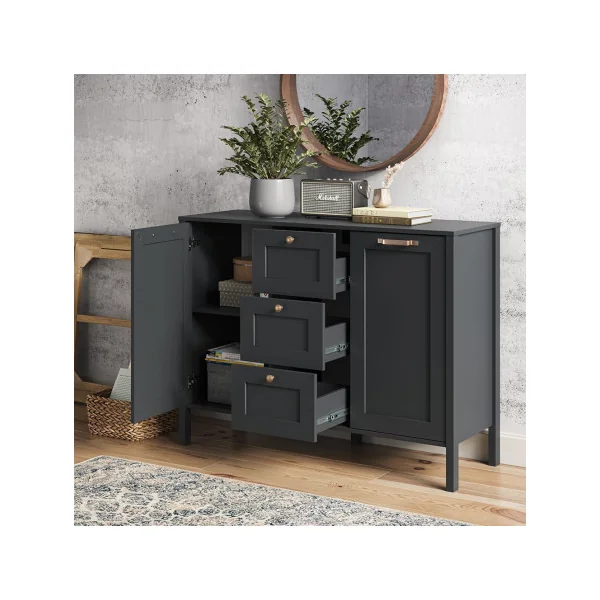Buffet Gris 120 cm 3 Tiroirs 2 Placards Meuble de Rangement Chambre Salon Salle à Manger