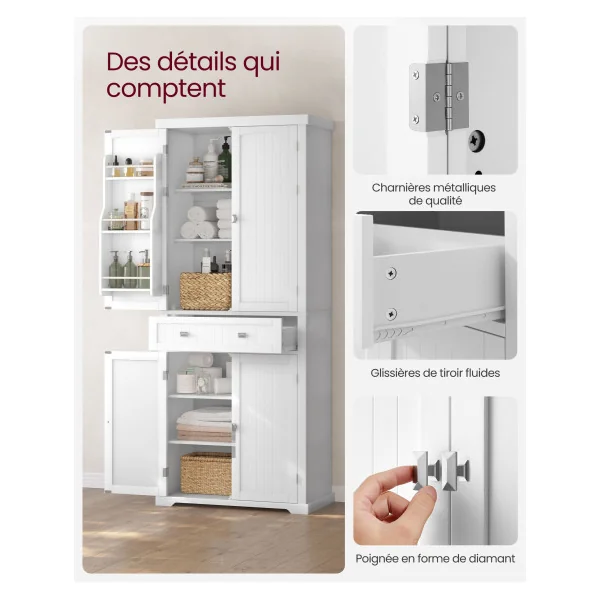 Buffet Haut Cuisine Blanc Meuble de Rangement Armoire Vaisselier