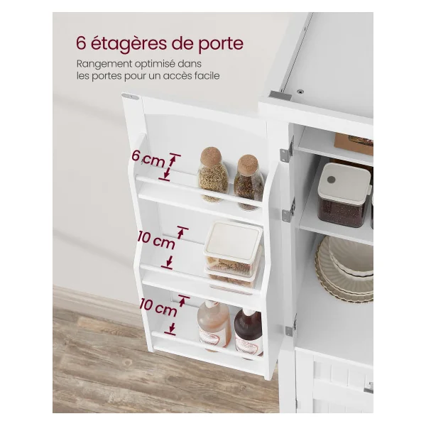 Buffet Haut Cuisine Blanc Meuble de Rangement Armoire Vaisselier
