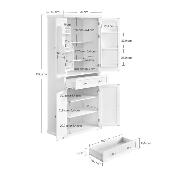 Buffet Haut Cuisine Blanc Meuble de Rangement Armoire Vaisselier