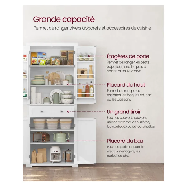 Buffet Haut Cuisine Blanc Meuble de Rangement Armoire Vaisselier
