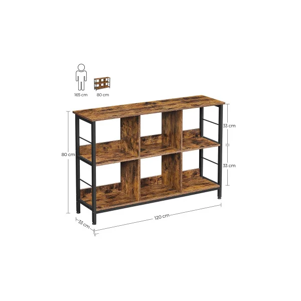 Buffet Ouvert Industriel 6 Compartiments Meuble de Rangement Ouvert Étagère Livres Horizontal