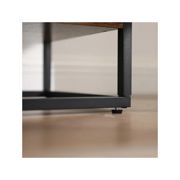 Buffet Salon Marron Rustique et Noir Meuble de Rangement Verre Trempé Placard Compartiments Ouverts
