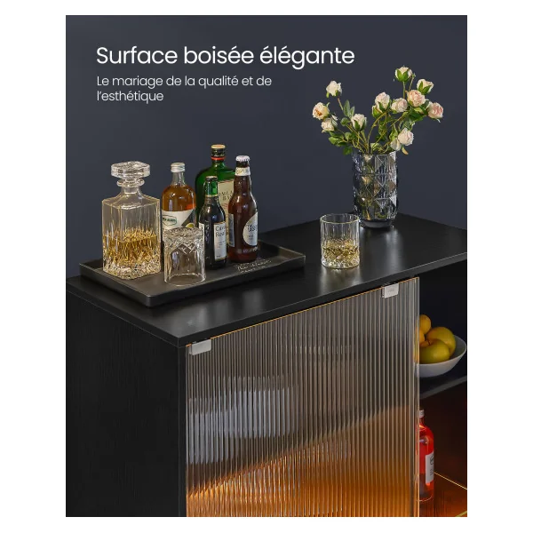 Buffet Salon Meuble Bar à Vin Moderne avec Eclairage et Porte-Verre Noir Boisé