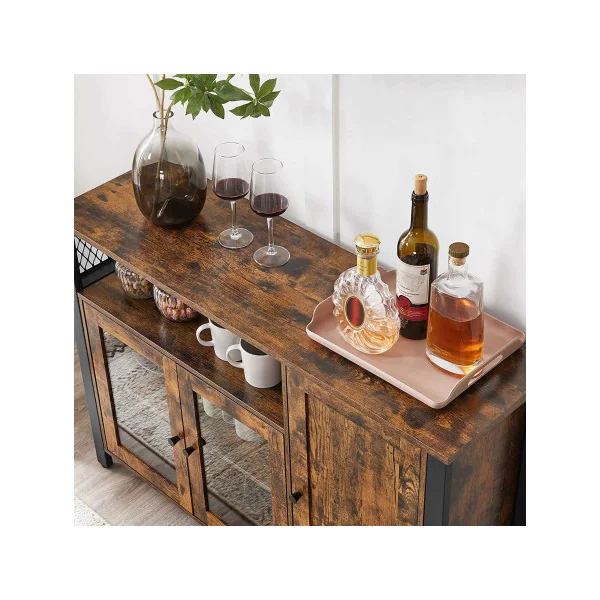 Buffet Vitré Meuble de Rangement avec Placard 3 Portes Style Industriel Marron Rustique et Noir
